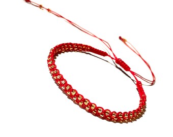 Seed beads bracelet gift for girls this tiny bead bracelet features miyuki beads in gold or silver color glass beads on vibrant red string