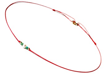 Dainty Pearl Turquoise Red String Bracelet Choker Necklace with Tiny Gold-filled Accent Balls