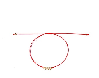 Pearl cord bracelet dainty white gold beads thin red string Handmade