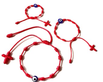 Blue Evil Eye Rosary Red String Bracelet Handmade Cross and 10 Knots Protection and Good-Luck Decenario for Women Men Kids Babies Blessed