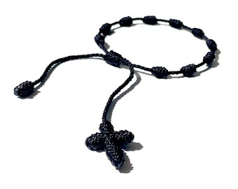 Traditionally Handmade Women Men Decenario Wrist Rosary 10 knots Black Cross Fancy String Knotted Kids Baby, Waterproof Religious Gifts