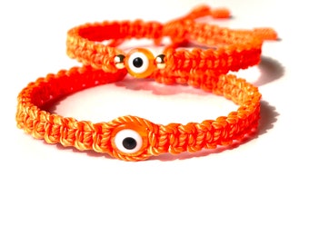 Neon orange evil eye bracelet, Handmade-orange-color-jewelry-gifts by Lucky Charms USA