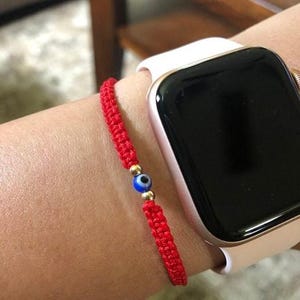Pulsera trenzada a mano con ojo malvado rojo - Amuleto protector - Relleno de oro - Regalo de amistad hecho a mano para la buena suerte