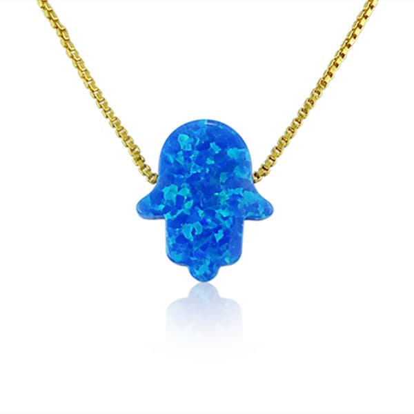 Opal hamsa necklaces in blue, white, green, orange, red, colors opal hand pendant fatima amulet for good-luck protection Made in USA