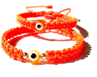 Neon orange evil eye bracelet, Handmade-orange-color-jewelry-gifts by Lucky Charms USA