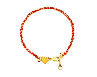 14k Gold Bracelet with Kabbalah Red String Thread Handwoven with Lifetime Refurbished Service