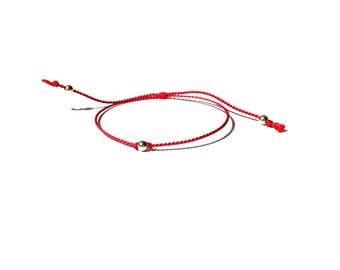 Red silk cord bracelet with 14k gold beads handmade good-luck elegant jewelry gifts for her