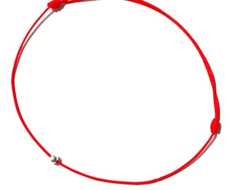 Red String with Silver Bead Adjustable Custom-made to your wrist size and Waterproof, Kabbalah Thread for Good Luck, Cordon Rojo, Evil Eye