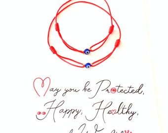 Mom Baby Evil Eye Red String Good Luck Protection Bracelet Child Anklet and Choker with Blessing Card, Handmade-Evil Eye-Gifts Made in USA