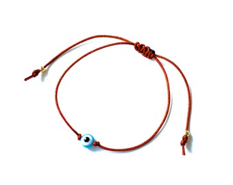 Evil eye brown string bracelet, handmade-evil eye-gifts by Lucky Charms USA