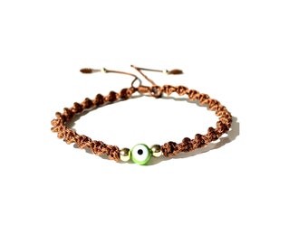 Green evil eye brown bracelet