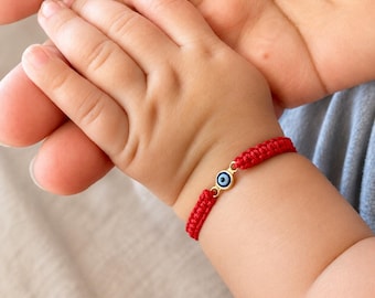 Evil Eye Red Bracelet Gold Filled, Waterproof Red String, Tiny Evil Eye Jewelry, Baby Protection, Mal de Ojo for Women, Kids, Newborns