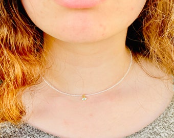 Petit pearl choker with zirconia gold-filled evil eye