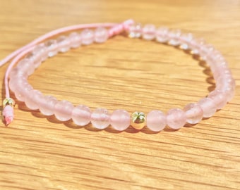 Rose quartz beaded bracelet handmade pretty pink gifts by Lucky Charms USA