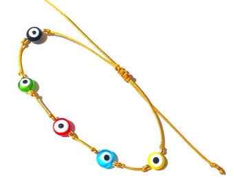 Multicolor Evil Eye Bracelet Colorful Beaded Glass Nazar Eye for Protection and Good-Luck Mal De Ojo Turco