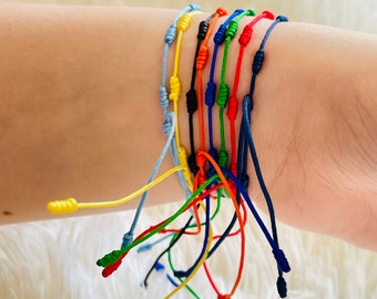 Handmade 7 Knots colorful strings wish bracelets with instructions Hand-knotted in USA 7 knots gifts by Lucky Charms USA