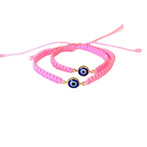 Pink evil eye bracelet for baby girl, toddler teen girl women anklet handmade protective and good-luck jewelry gifts by Lucky Charms USA