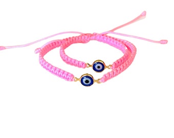 Pink evil eye bracelet for baby girl, toddler teen girl women anklet handmade protective and good-luck jewelry gifts by Lucky Charms USA