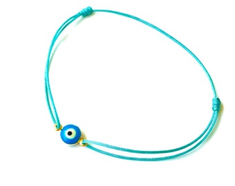 Turquoise evil eye bracelet gift for her, waterproof, gold-filled ojo and enjoy Free shipping