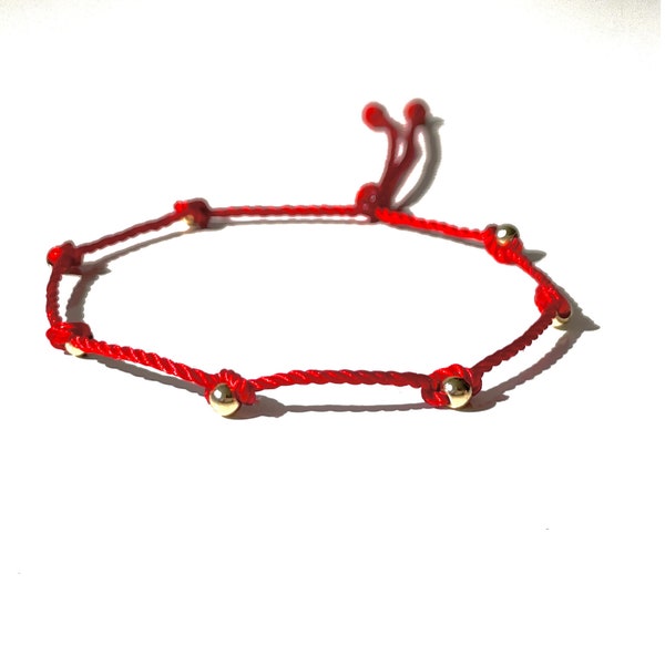 7 knots red string bracelet with 14k gold beads handmade good-luck jewelry by Lucky Charms USA