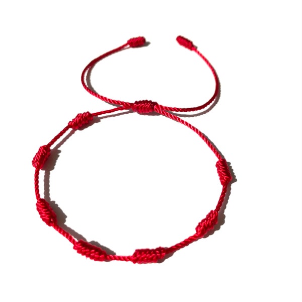 Get what you want! 7 knot fancy red string lucky bracelet Authentic handmade good-luck made in accordance with tradition by a Master-Eleven