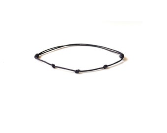 3 knots black string bracelet with 3 wishes for health protection and wealth