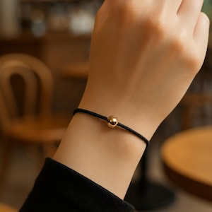 Black cord bracelet fancy twisted adjustable waterproof with 14k gold-filled ball
