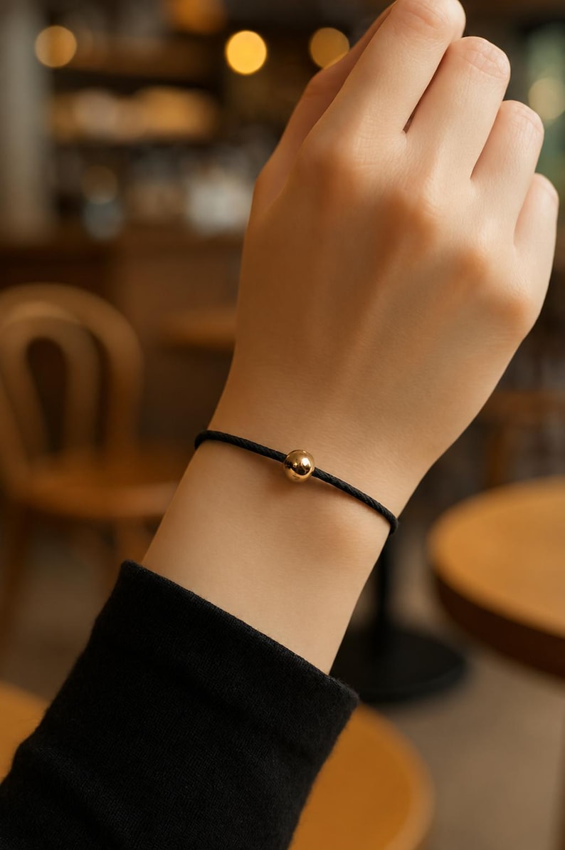 Black cord bracelet fancy twisted adjustable waterproof with 14k gold-filled ball
