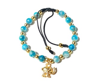 Faceted Apatite gem elephant bracelet