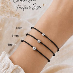 Lucky Charms USA black twisted cord bracelets with polished sterling silver beads in 4 mm, 5 mm and 6 mm size options.