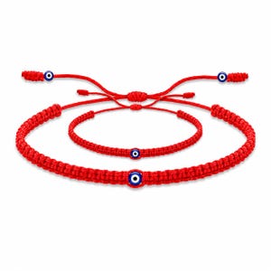 Handmade Red String Evil Eye Bracelet - Waterproof Protection Jewelry - Hand-Braided Cord - Glass Nazar Bead - Made in USA - Adjustable