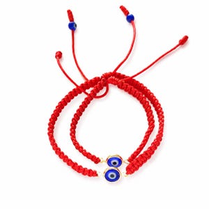 Pulsera de bebé trenzada a mano con el símbolo del ojo turco: protección con hilo rojo, a juego para mamá e hija, chapada en oro.