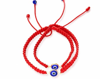 Pulsera de bebé trenzada a mano con el símbolo del ojo turco: protección con hilo rojo, a juego para mamá e hija, chapada en oro.