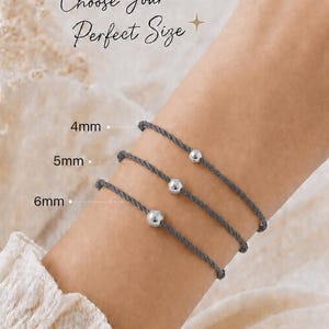 Lucky Charms USA slate gray twisted cord bracelets with polished sterling silver beads in 4 mm, 5 mm and 6 mm size options.