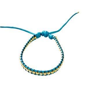 Turquoise Wax Cord Fancy Bracelets with Gold-filled Beads for Women Adjustable size fit wrist size 5inch to 7inch safe to get wet Handmade By Lucky Charms USA