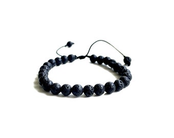 Black volcanic rock lava stone Men's essential balance anxiety stress relief bracelet, Oil diffuser bracelet, gifts for son boyfriend dad