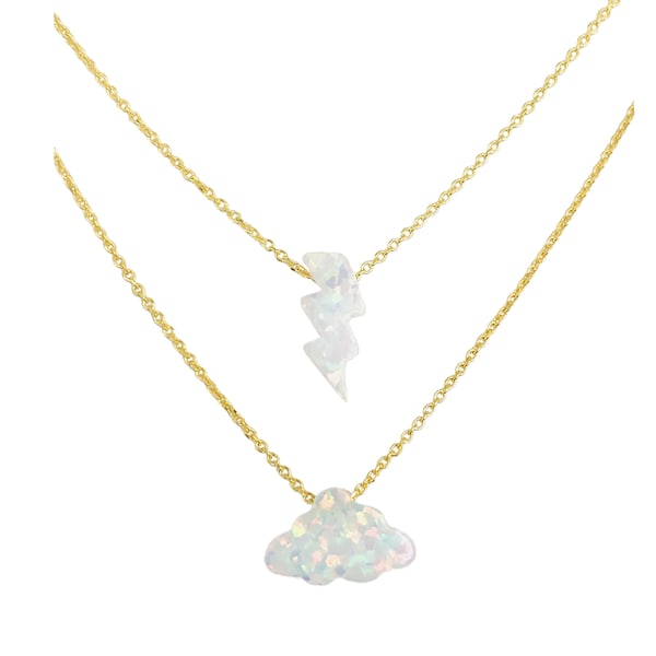 Opal Lightning Bolt Necklace and Opal Cloud Necklace, Cute Everyday Special Necklaces, Each Necklace Sold Separately, Handmade in USA