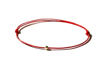 Handmade 18k gold Kabbalah red string protection cord bracelet for good-luck and prosperity, waterproof, custom-made to your size Hilo Rojo