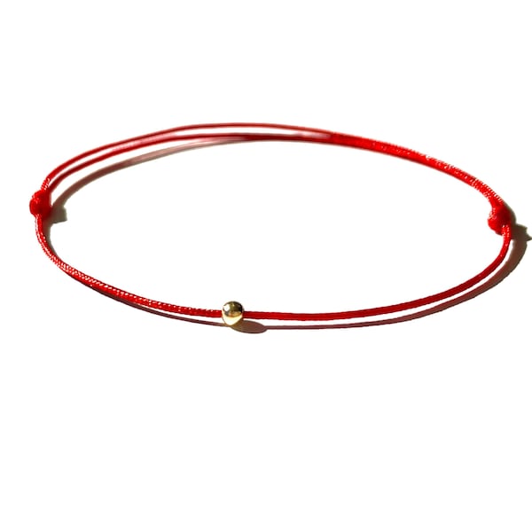 Handmade 18k gold Kabbalah red string protection cord bracelet for good-luck and prosperity, waterproof, custom-made to your size Hilo Rojo