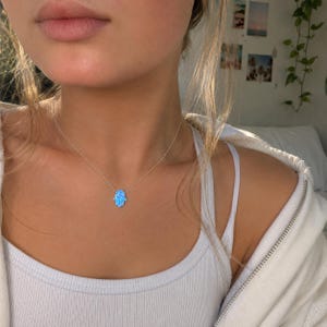 Opal Hamsa Hand Necklace: Sterling Silver Good Luck Charm