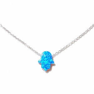 Opal Hamsa Hand Necklace: Sterling Silver Fatima Good-luck & Protection Amulet