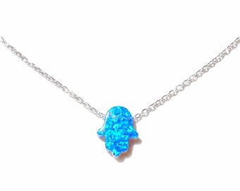 Opal Hamsa Hand Necklace: Sterling Silver Fatima Good-luck & Protection Amulet