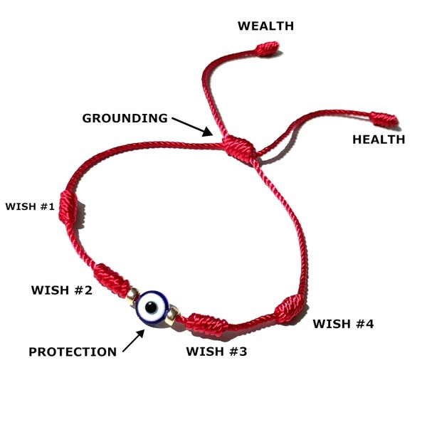 7 wishes red string bracelet with evil eye for women men kids baby adjustable waterproof handmade protective jewelry gift with free shipping