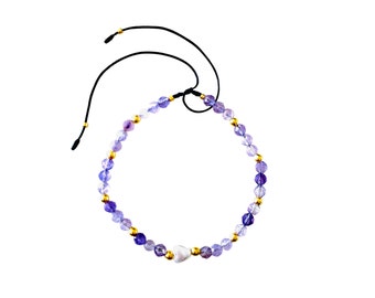 Spring is here with colors of amethyst and lavender, accented with a white heart charm pearl or a more firry gold-filled heart charm