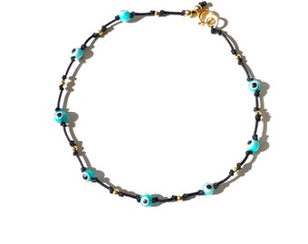 Evil eye ankle bracelet with gold-filled beads and safe to get wet, Handmade anklet, plus enjoy free shipping in USA