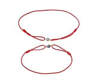 Mom and baby evil eye matching red thin bracelets Handmade red cord protective jewelry gifts by Lucky Charms USA enjoy Free Shipping