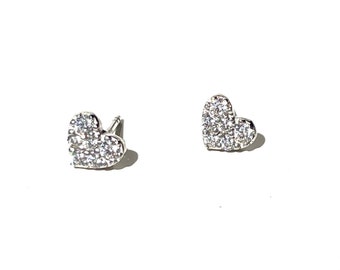 Love sparkle studs hearts earrings with cubic zirconia in sterling silver