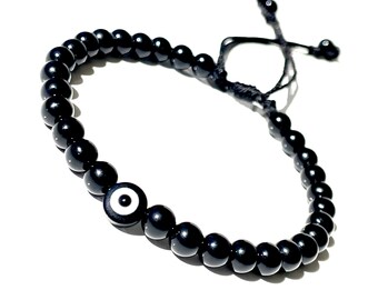 Black evil eye onyx bracelet Handmade lucky jewelry by Lucky Charms USA