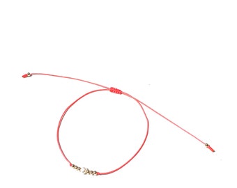 Salmon color rope bracelet with gold and pearl bead Handmade jewelry