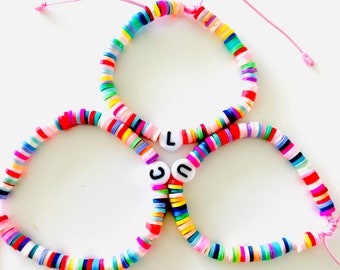 Heishi kids initial bracelet handmade by Lucky Charms USA